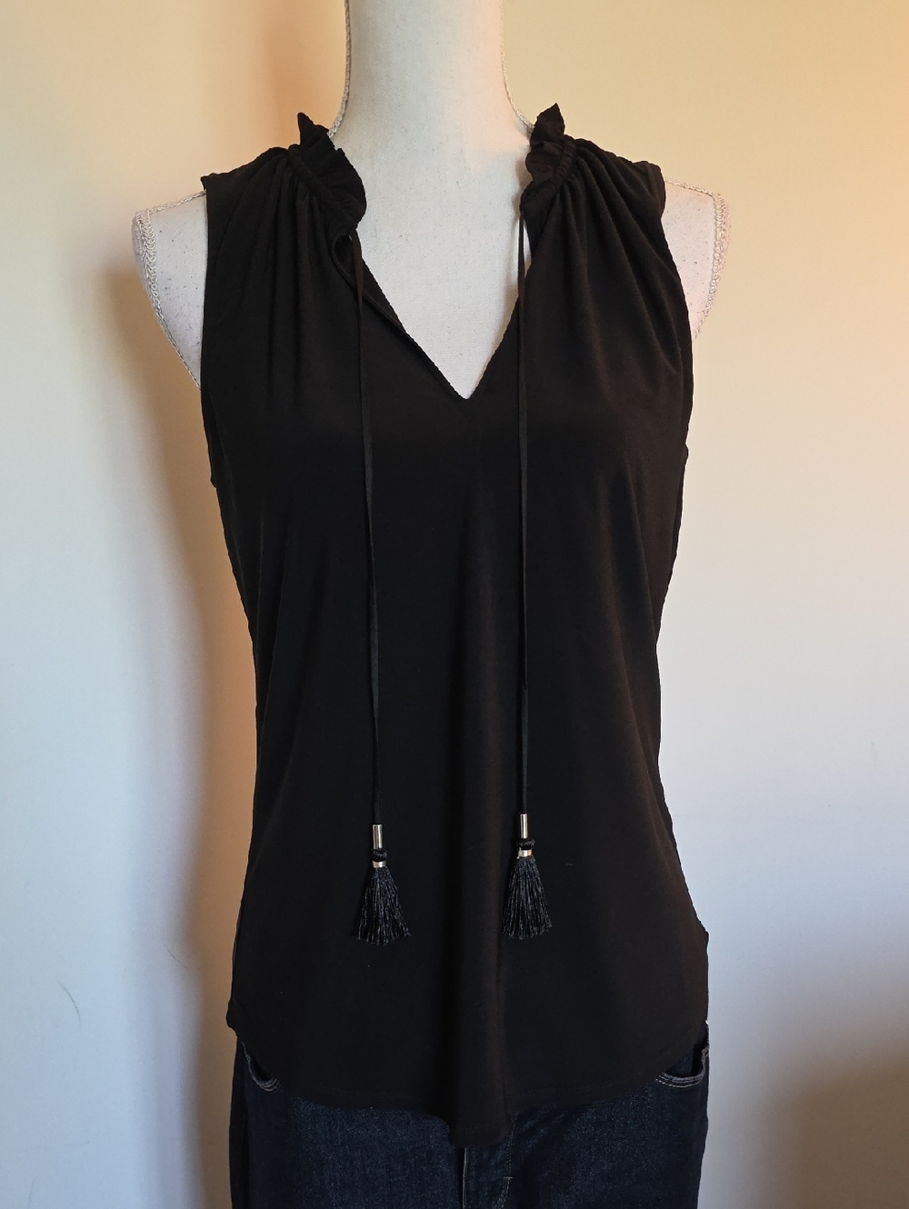 White House Black Market Black Sleeveless Tie-Neck Tank